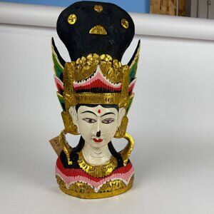 Wood Carving India Hindu Colorful Detailed Hinduism Hindu God Large Mask Decor